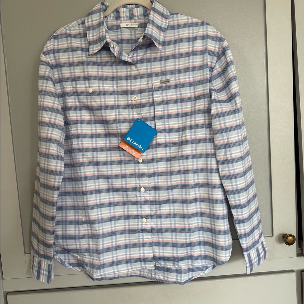Columbia Women’s Blue Plaid Casual Button Down Shirt NWT